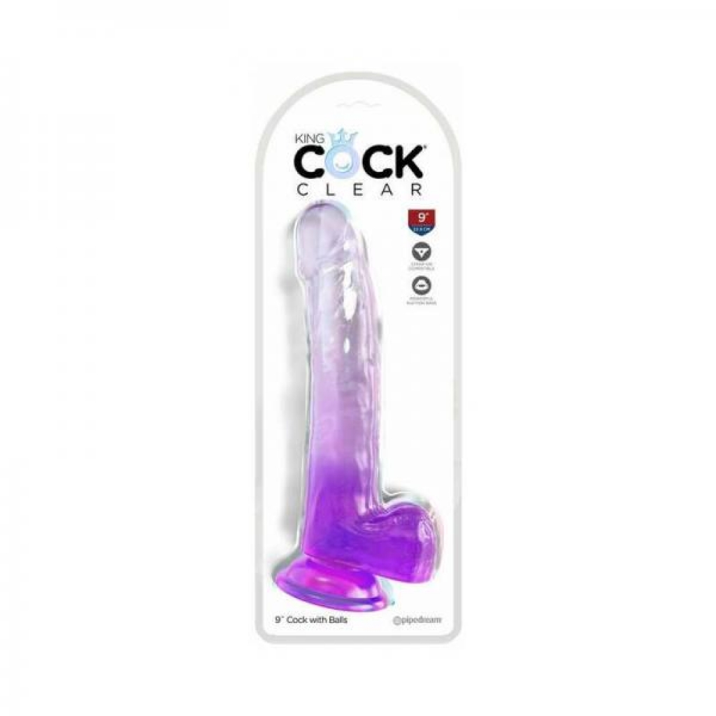 King Cock Clear With Balls 9in Purple - Pipedream Products