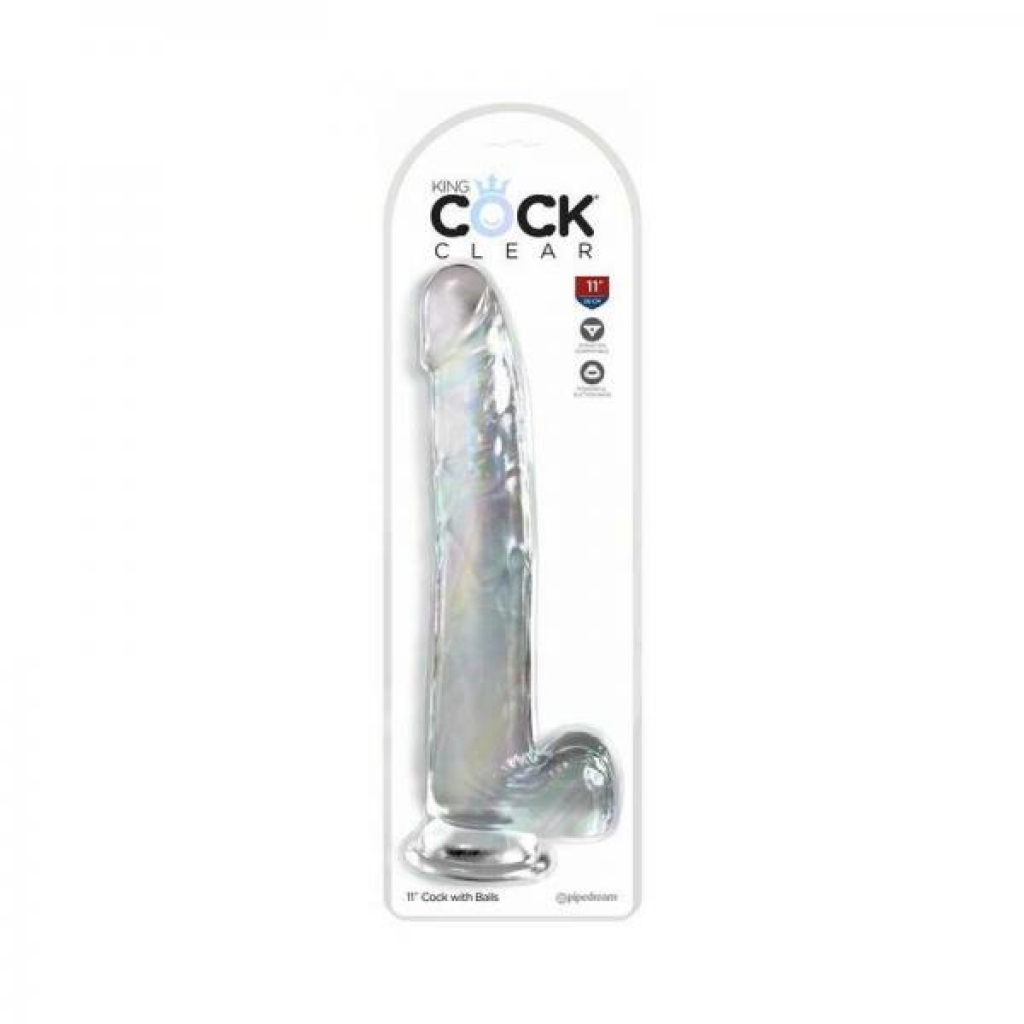 King Cock Clear With Balls 11in Clear - Pipedream Products