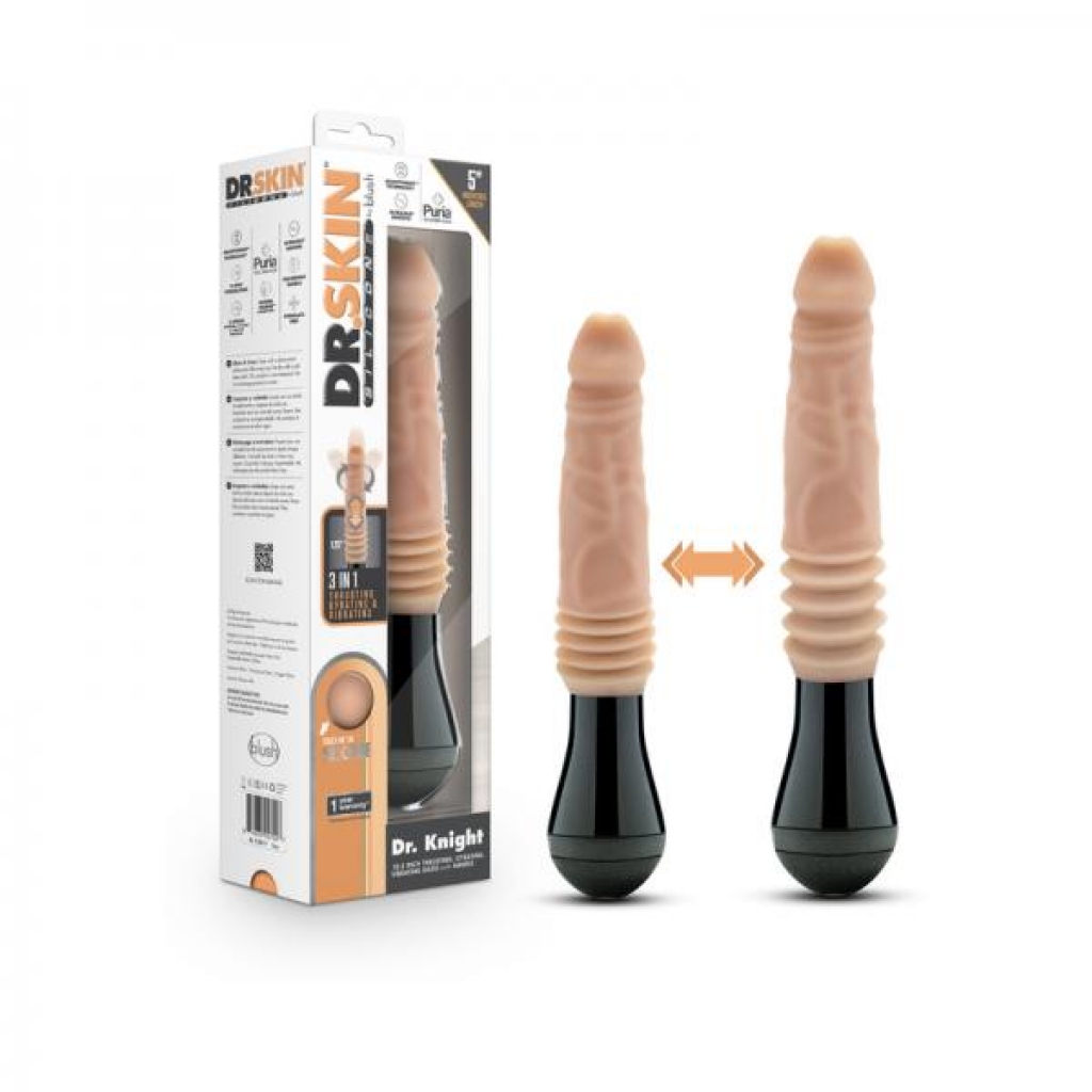 Dr. Skin Silicone Dr. Knight Thrusting Gyrating Vibrating Dildo Beige - Vee International Inc.