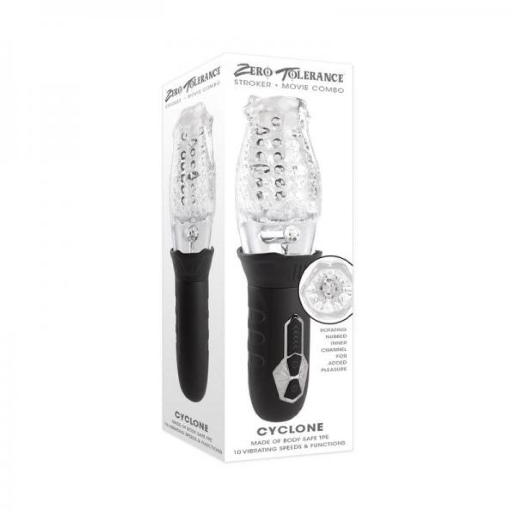 Zero Tolerance Cyclone Rechargeable Vibrating Spinning Stroker Black Clear - Evolved Novelties