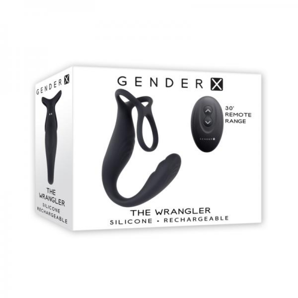 Gender X The Wrangler Rechargeable Silicone Vibrating C-ring With Remote Black - Evolved Novelties