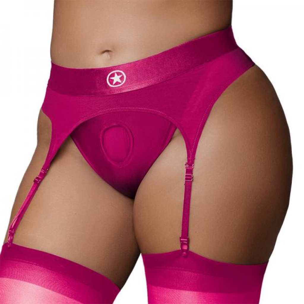 Ouch! Vibrating Strap-On Thong With Adjustable Garters - Pink