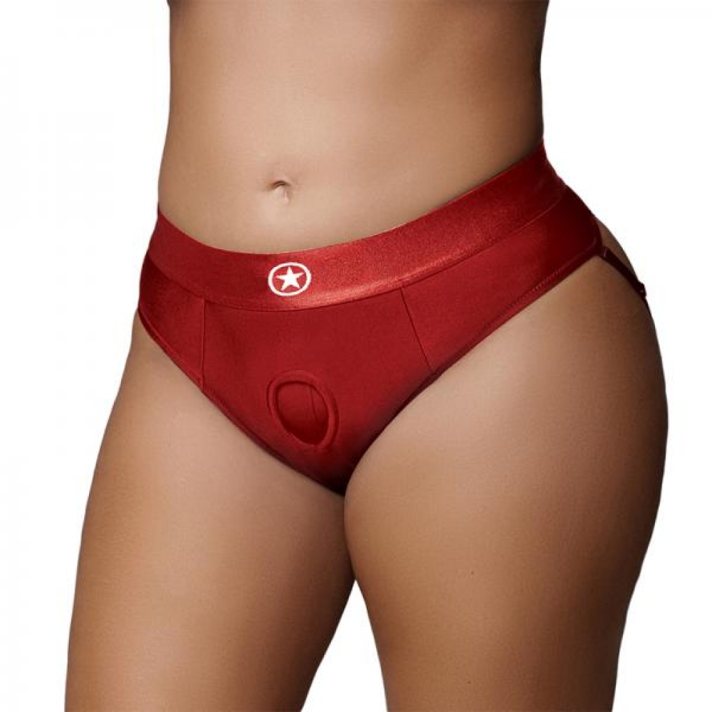 Vibrating Strap-on Thong with Removable Butt Straps - Red XL/XXL