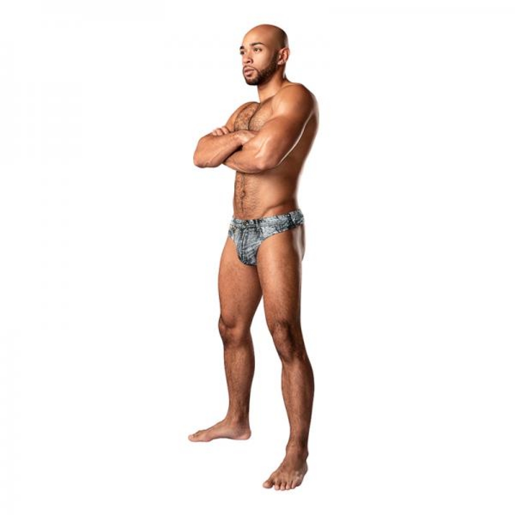 Male Power Dirty Denim Thong - Denim Print L/XL