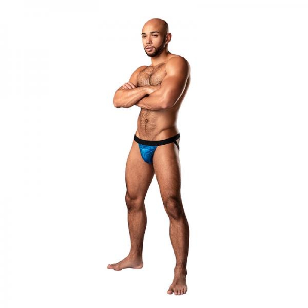 Male Power Kaleidickscope Strappy Ring Jock - Sky Blue L/XL