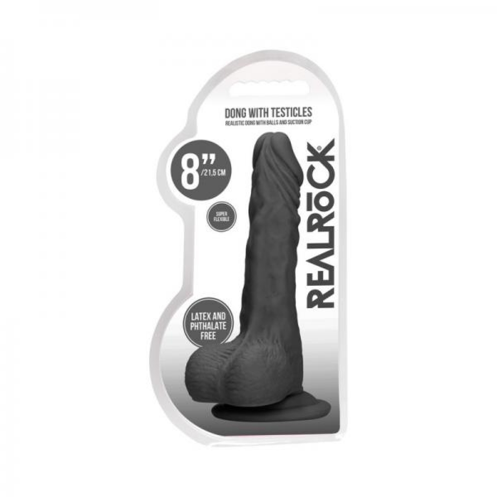 Realrock Skin 8 In. Dildo With Balls Black - Shots America Llc