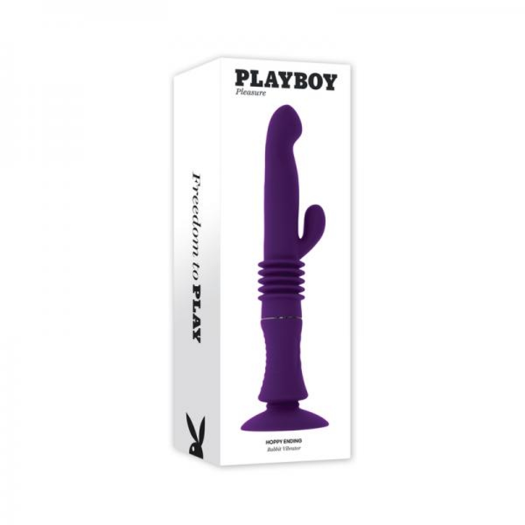 Playboy Hoppy Ending Rechargeable Silicone Thrusting Rabbit Vibrator - Acai