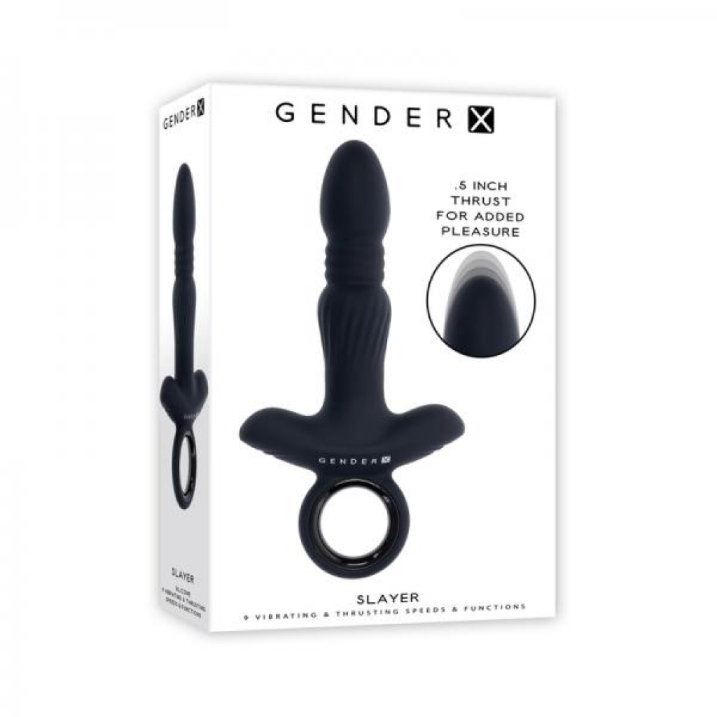 Gender X Slayer Rechargeable Ring Thruster Vibe Silicone Black - Evolved Novelties