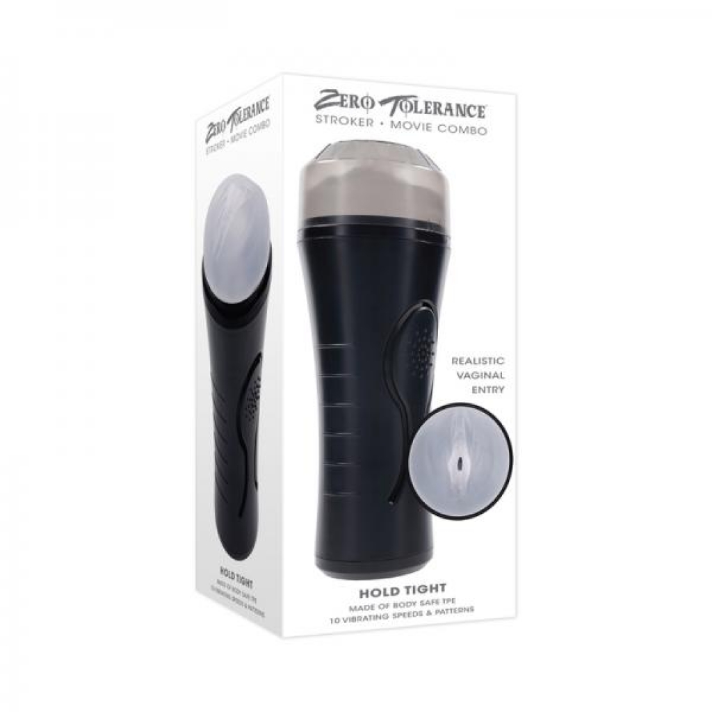 Zero Tolerance Hold Tight Rechargeable Vibrating Squeezeable Cannister Stroker Tpe Black/clear - Evolved Novelties