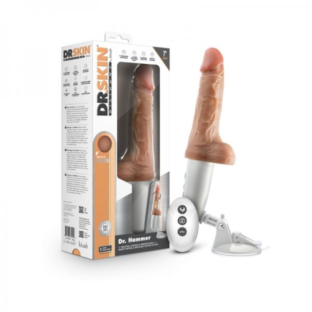 Dr. Skin Silicone Dr. Hammer Thrusting Dildo With Handle 7 In. Beige - Vee International Inc.