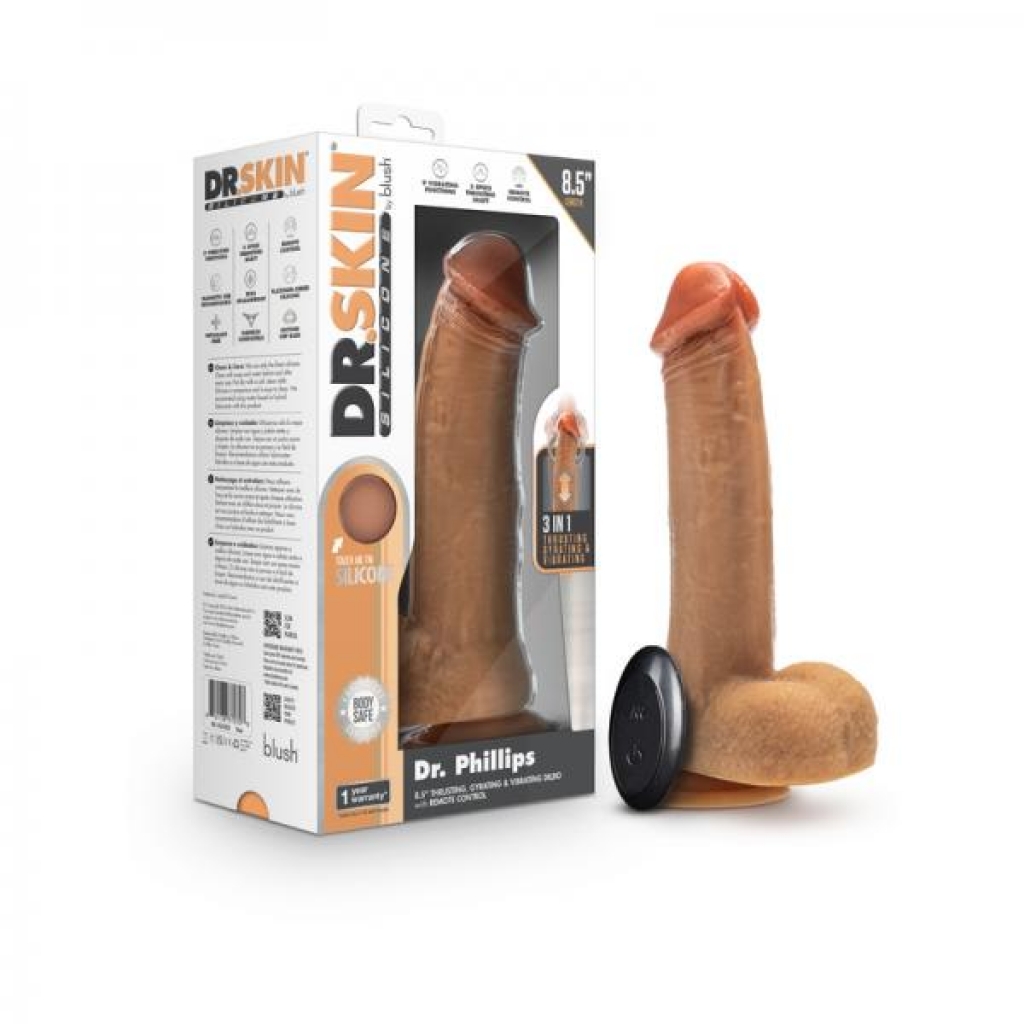 Dr. Skin Silicone Dr. Phillips Thrusting Dildo 8.5 In. Tan - Vee International Inc.