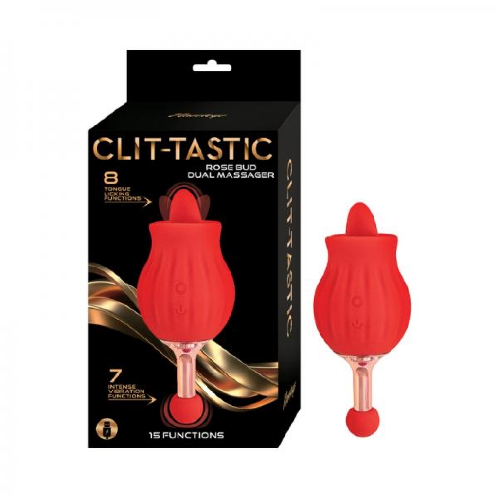 Clit-tastic Rose Bud Dual Massager Red - Nasstoys