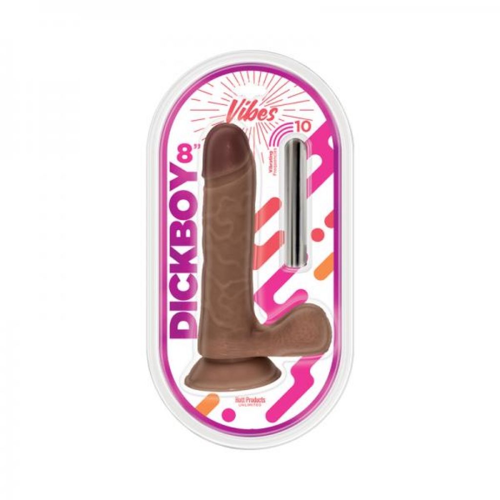 Dickboy Vibes 8 In. Dildo With Rechargeable Bullet Chocolate - Hott Products