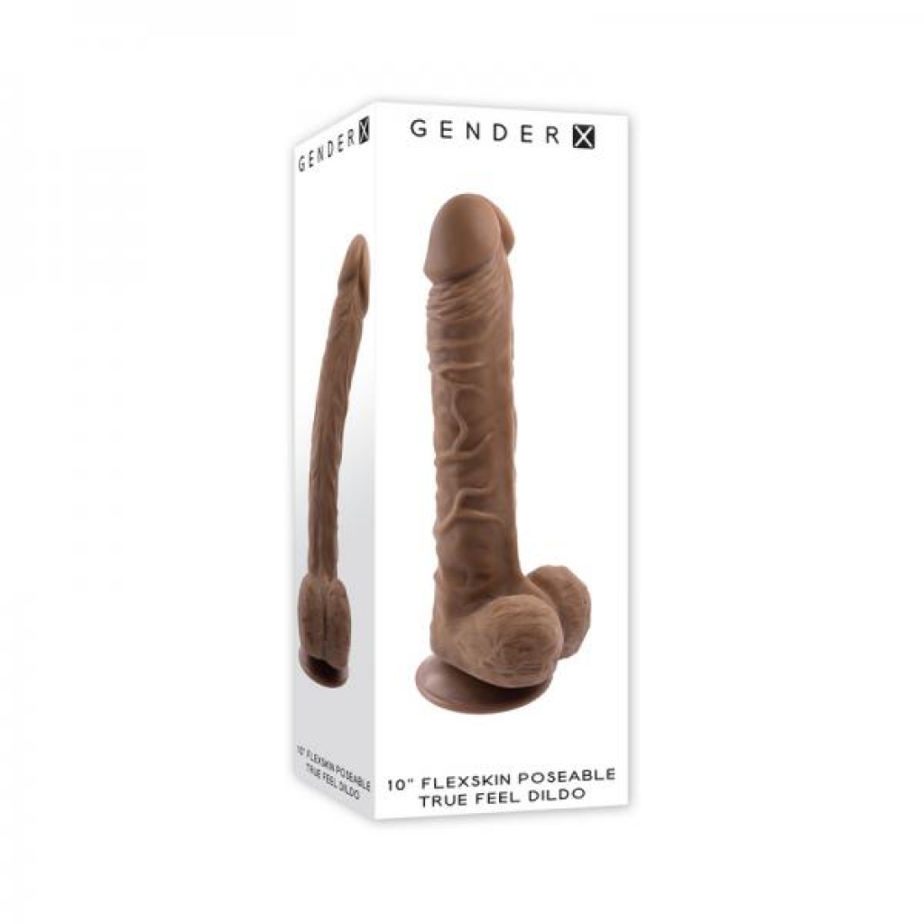 Gender X 10 In. Flexskin Poseable Truefeel Dildo Dark - Evolved Novelties