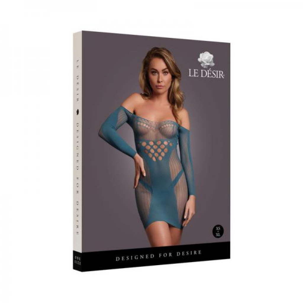 Le Desir Long-sleeved Net Mini Dress in Ocean Deep OS