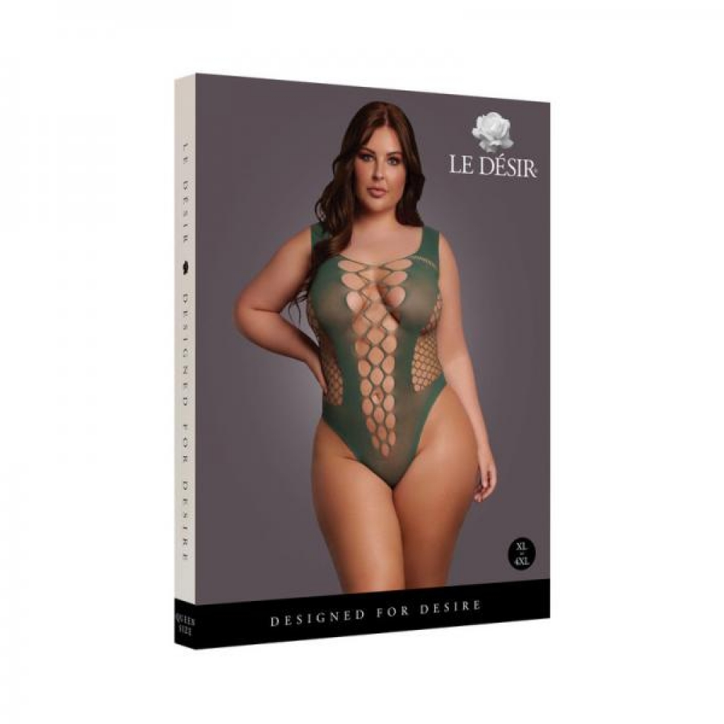 Le Desir V-neck Teddy With Opaque Panels Midnight Green Queen Size - Shots America Llc