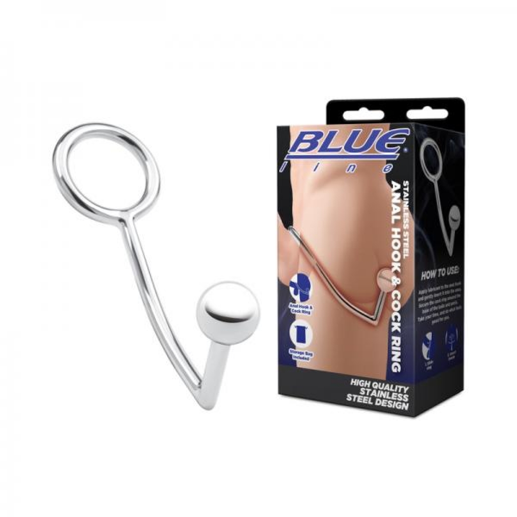 Blue Line Stainless Steel Anal Hook & Cock Ring - Electric Eel Inc