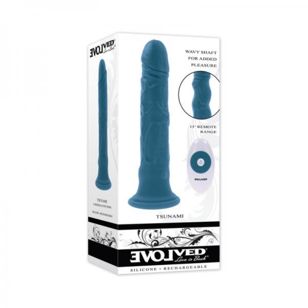 Evolved Tsunami Rechargeable Vibrating Dildo Silicone Teal - Evolved Novelties