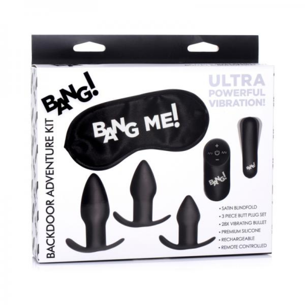 Bang! Backdoor Adventure 3-piece Butt Plug Set, Bullet & Blindfold Kit Black - Xr Llc