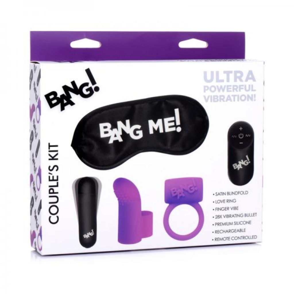 Bang! Couple's Love Ring, Finger Vibe, Bullet & Blindfold Kit Purple - Xr Llc