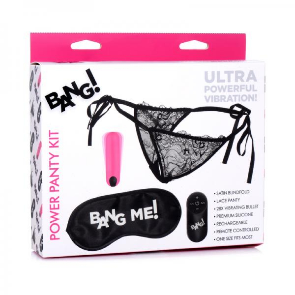 Bang! Power Panty Lace Panties, Bullet, & Blindfold Kit Pink - Xr Llc