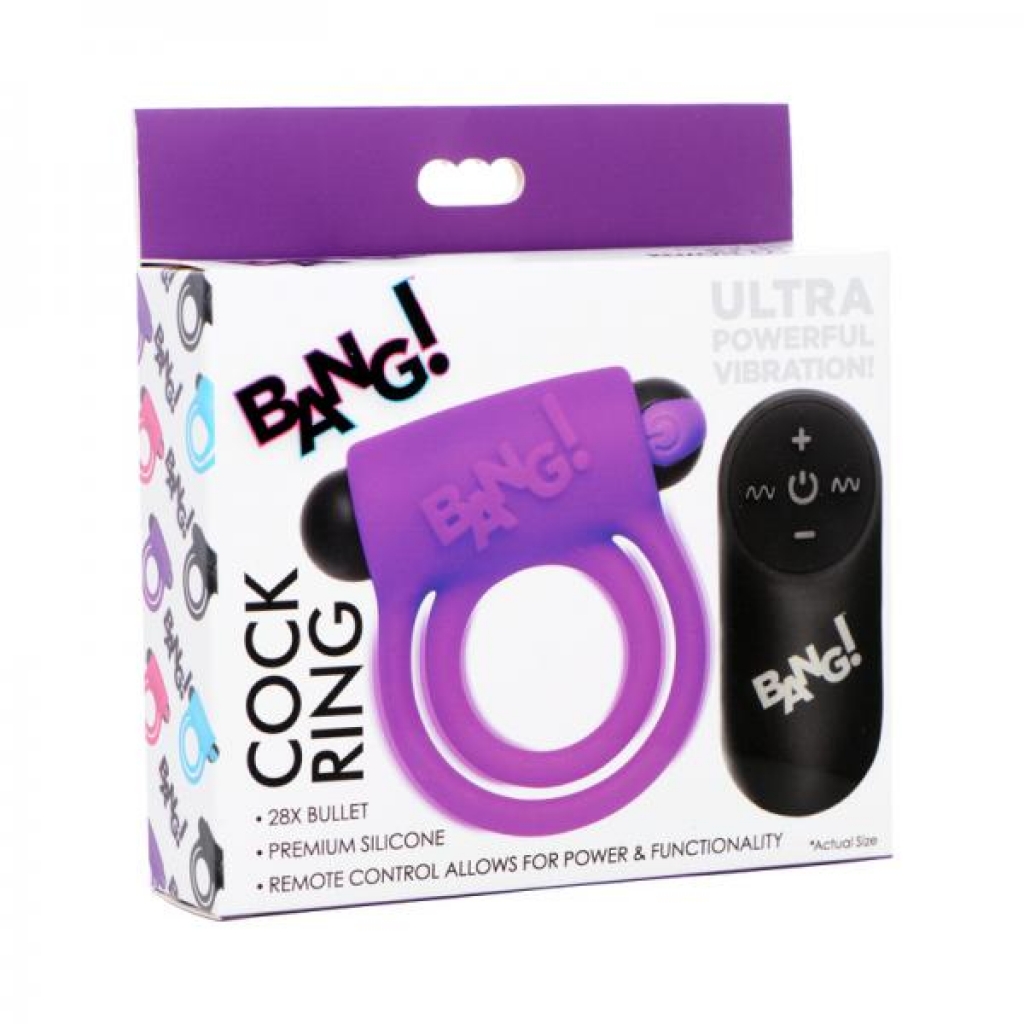 Bang! Silicone Cock Ring with Remote-Controlled Bullet - Purple