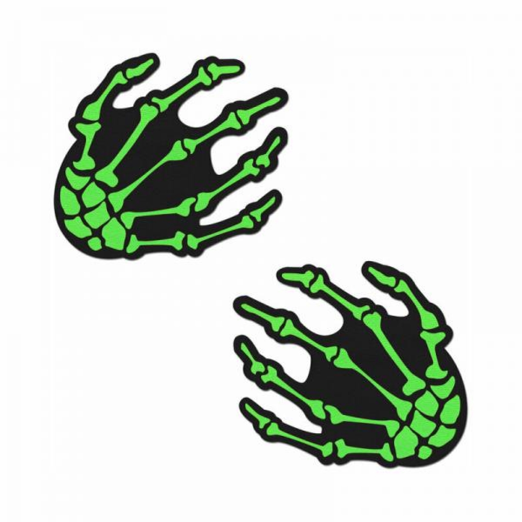 Pastease Zombie Neon Green/UV Reactive Boney Hands Nipple Pasties