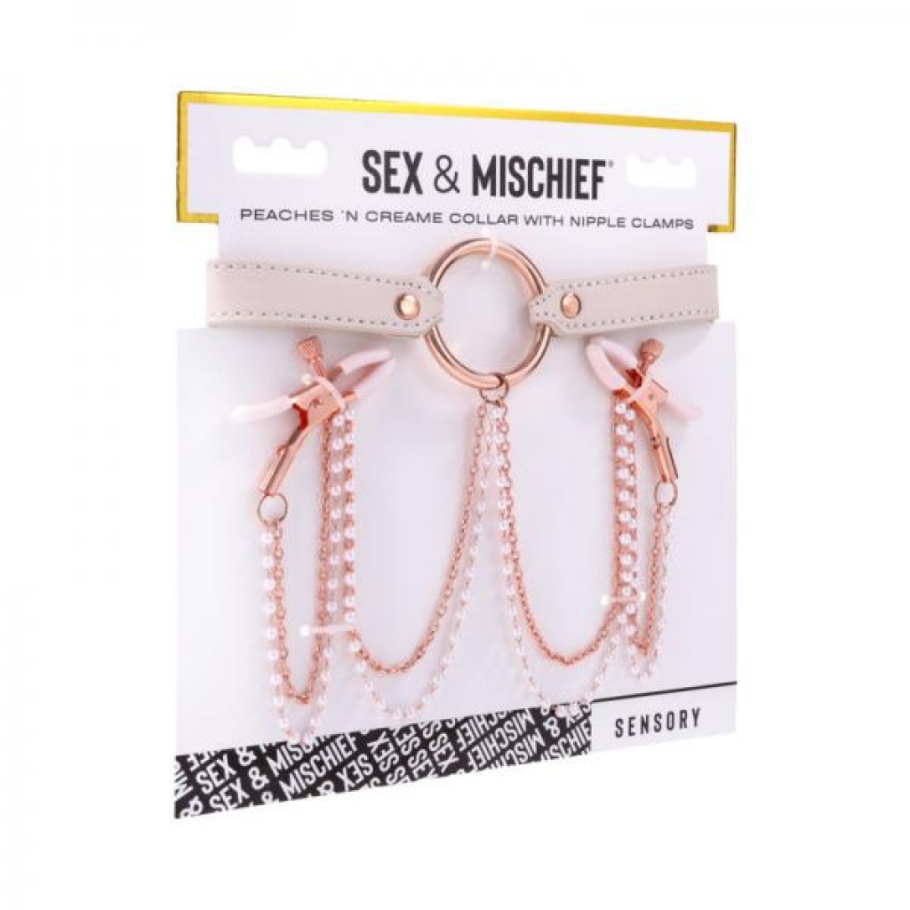 Sportsheets Sex & Mischief Peaches 'n Cream Collar with Nipple Clamps