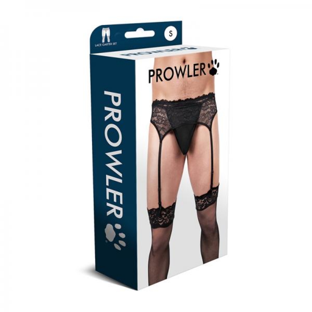 Prowler Lace Garter Set - Black S