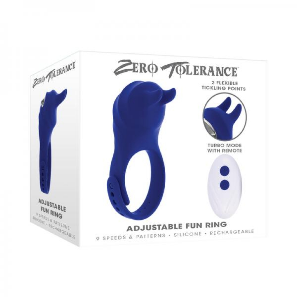 Zero Tolerance Adjustable Fun Ring Rechargeable Vibrating C-ring With Remote Silicone Blue - Evolved Novelties