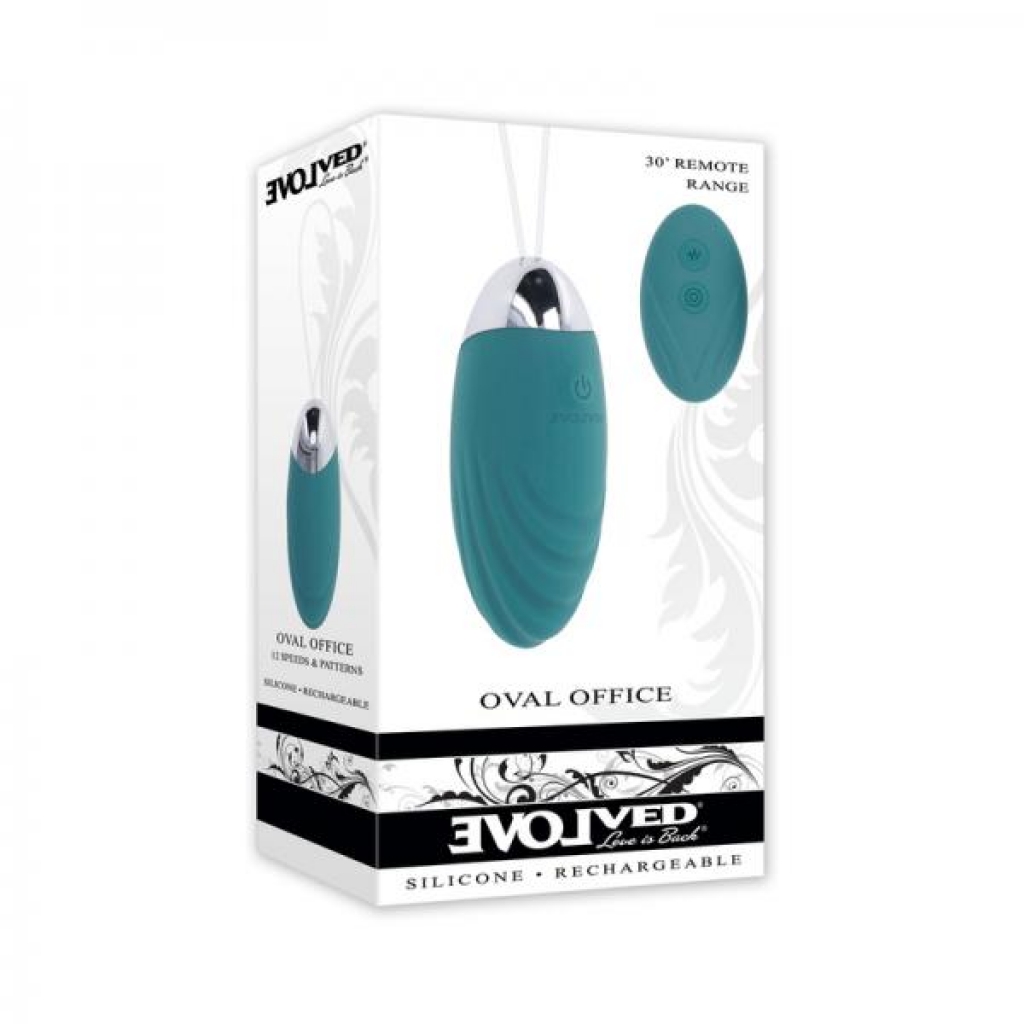 Evolved Oval Office Rechargeable Vibrating Egg with Remote - Teal Silicone