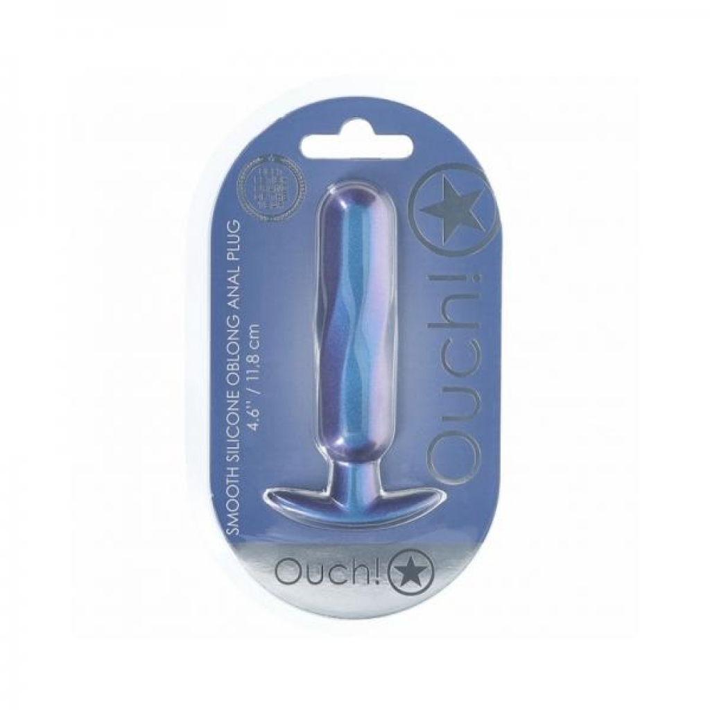 Ouch! 4.6 Inch Smooth Silicone Oblong Anal Plug - Metallic Blue