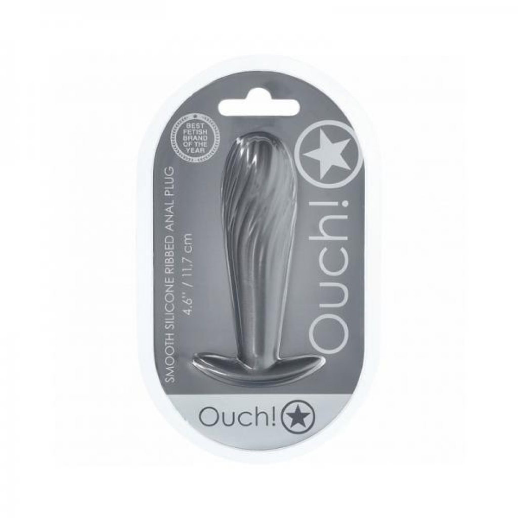 Ouch! 4.6 Inch Smooth Silicone Ribbed Anal Plug - Gun Metal