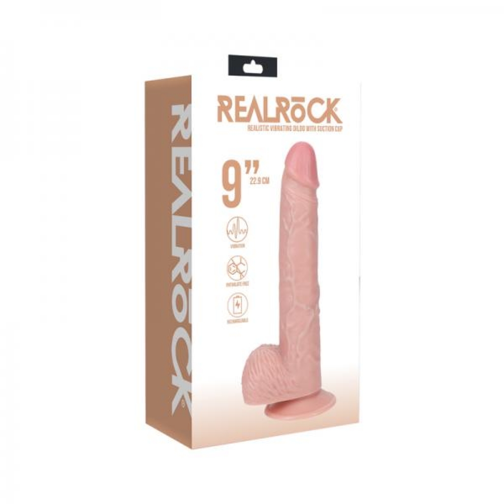 Realrock 9 In. Vibrating Cock With Balls Regular Straight Beige - Shots America Llc