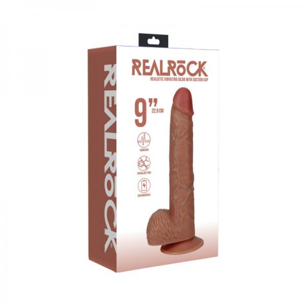 Realrock 9 In. Vibrating Cock With Balls Regular Straight Tan - Shots America Llc