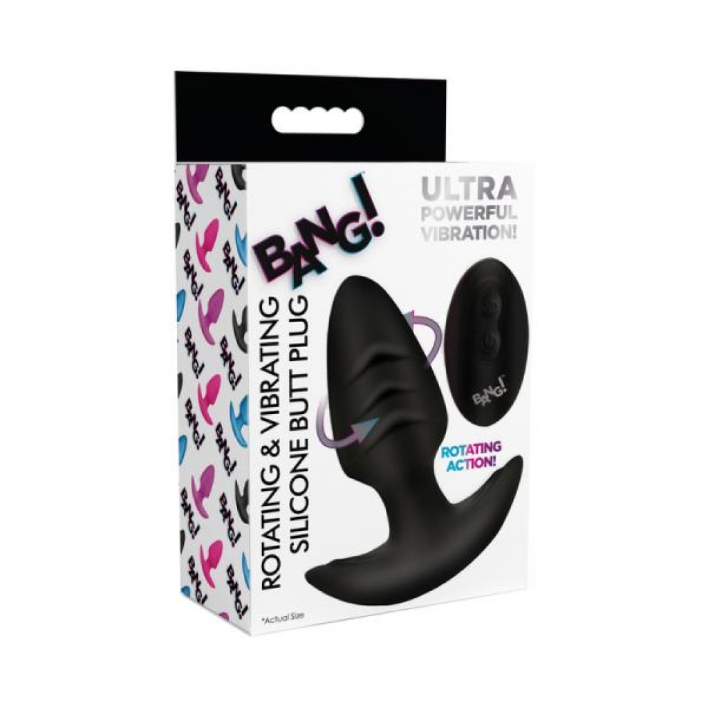 Rotating & Vibrating Silicone Butt Plug with Remote Control - Black