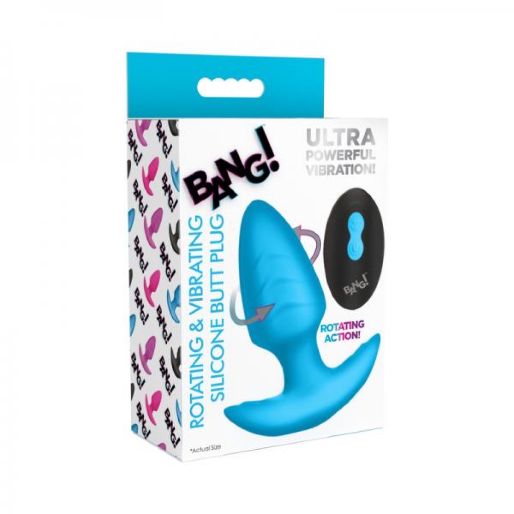 Rotating & Vibrating Silicone Butt Plug with Remote Control - Blue