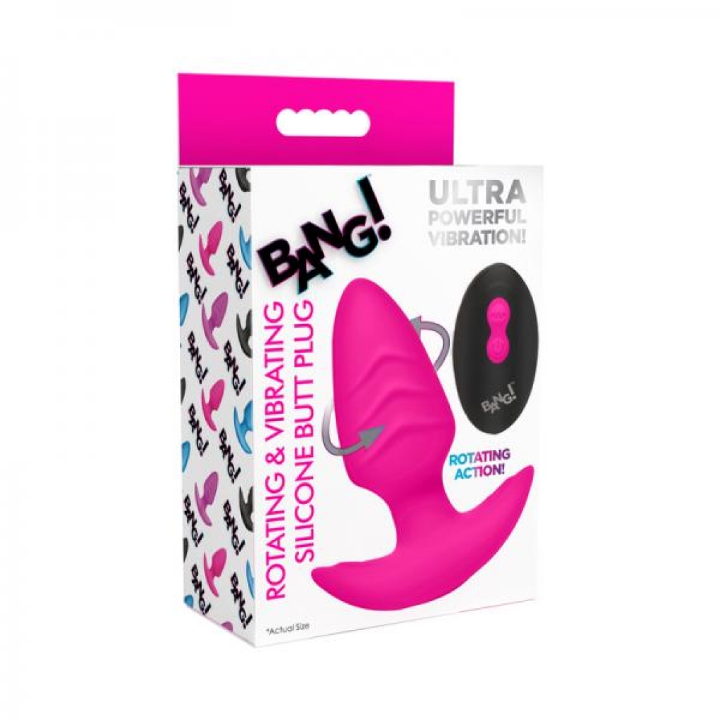 Rotating & Vibrating Silicone Butt Plug with Remote Control - Pink