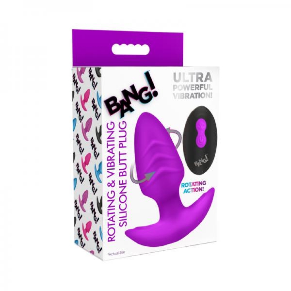 Rotating & Vibrating Silicone Butt Plug with Remote Control - Purple