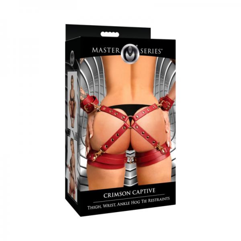 Master Series Vegan Leather Thigh & Wrist Hog Tie Restraints - Premium Bondage Gear