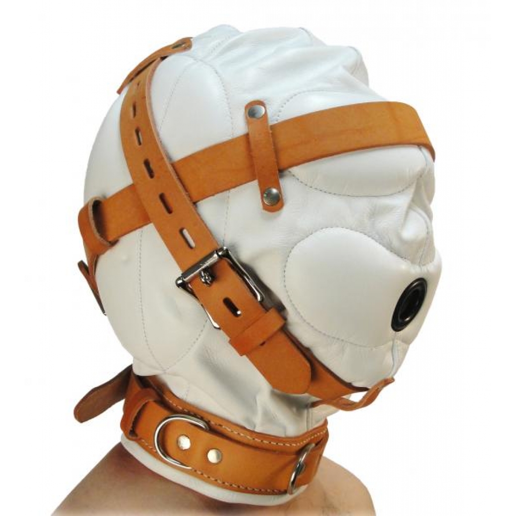 Total Sensory Deprivation White Leather Hood - Medium/Large