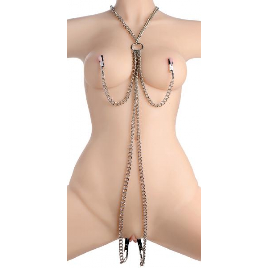 Chained Collar Nipple Clamps and Clitoris Clamp Set