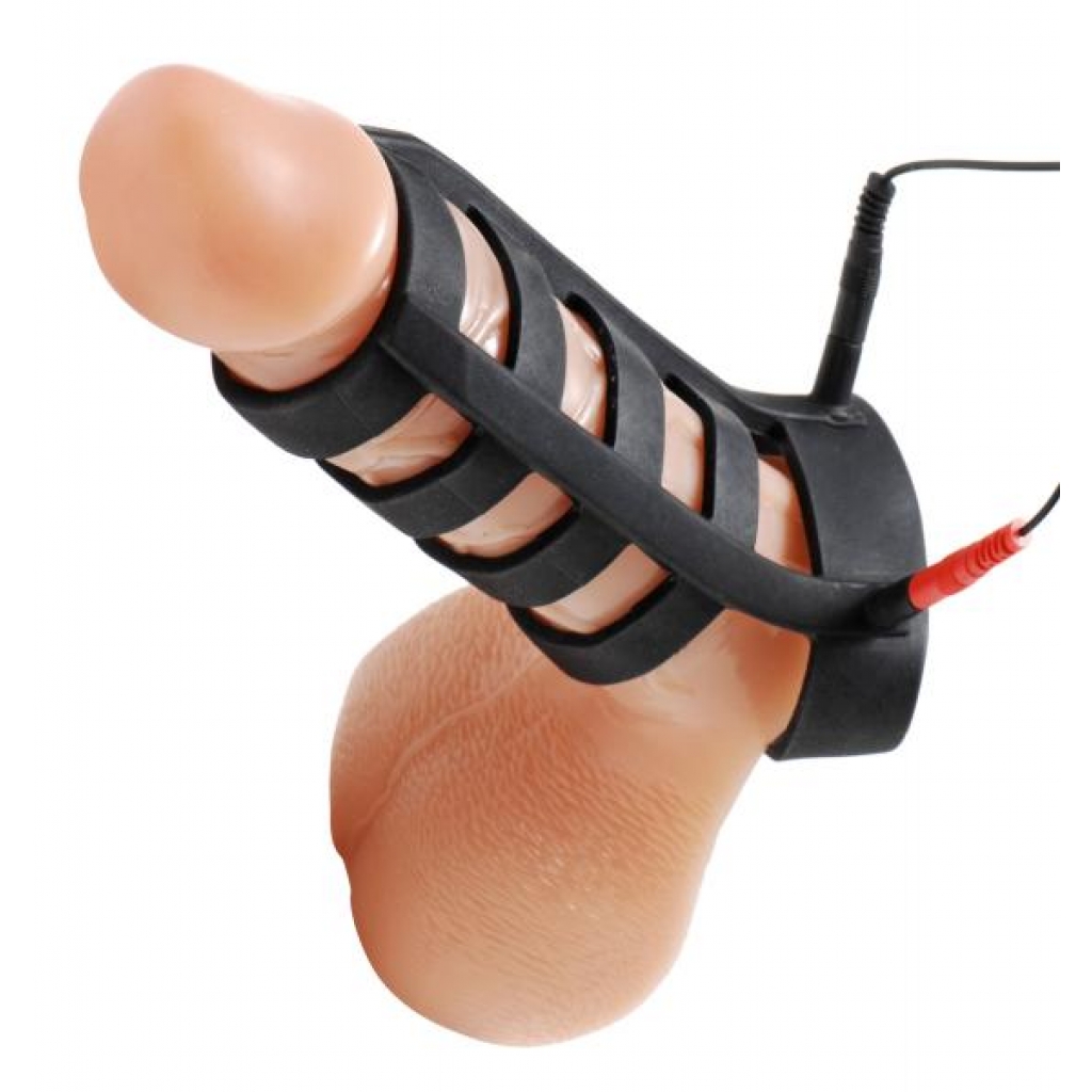 Power Cage Silicone E-Stim Cock And Ball Sheath Black