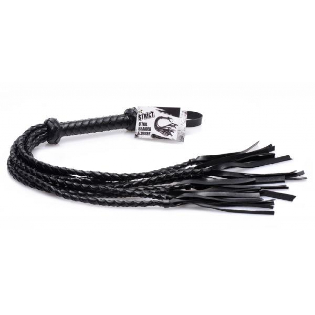 8 Tail Braided Flogger - Black Leather