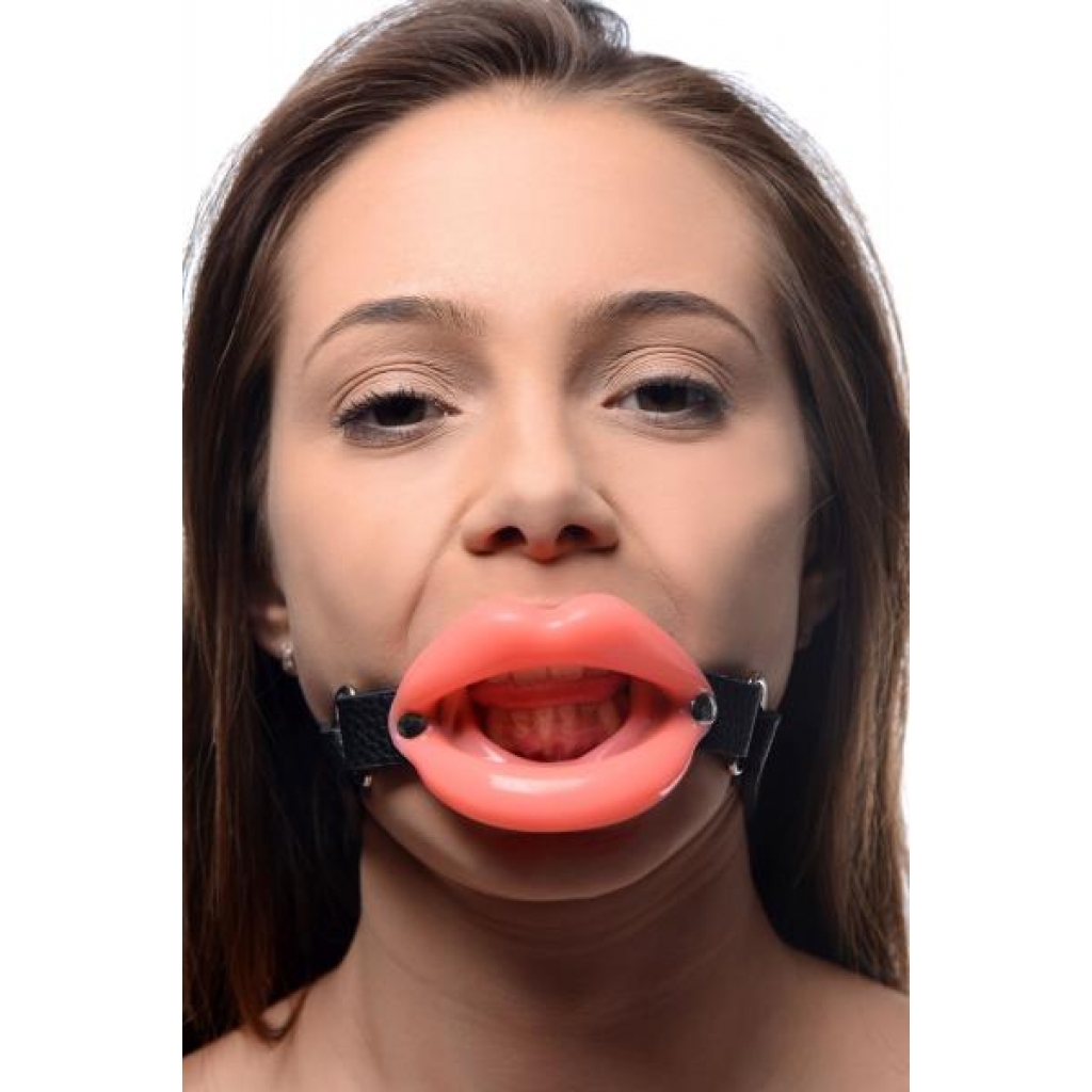 Pink Silicone Sissy Mouth Gag With Black Strap