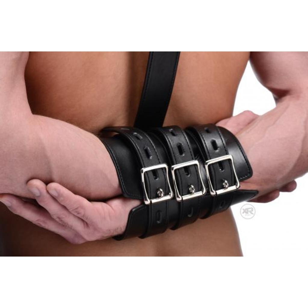 Arm Binder Biceps & Forearm Restraints - Black Leather