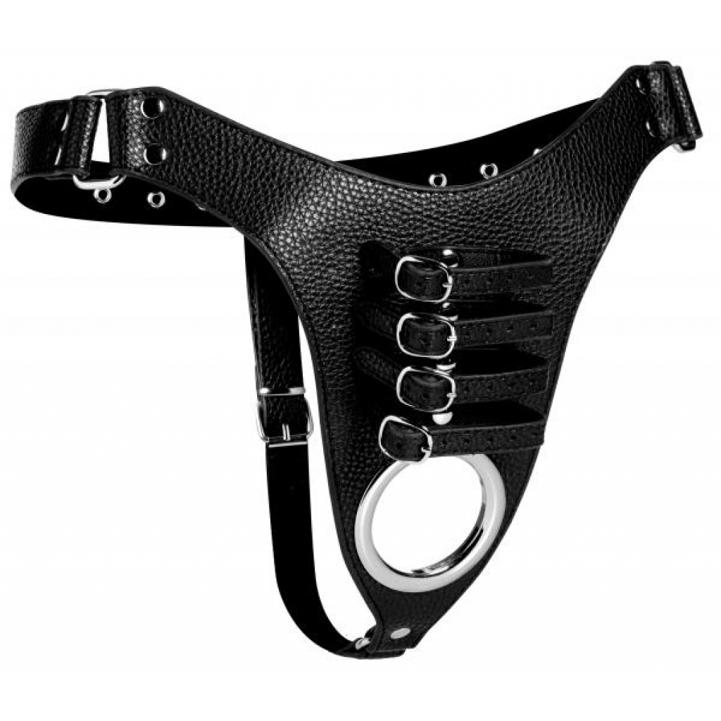 Strict Male Chastity Harness - O/S Black Leather