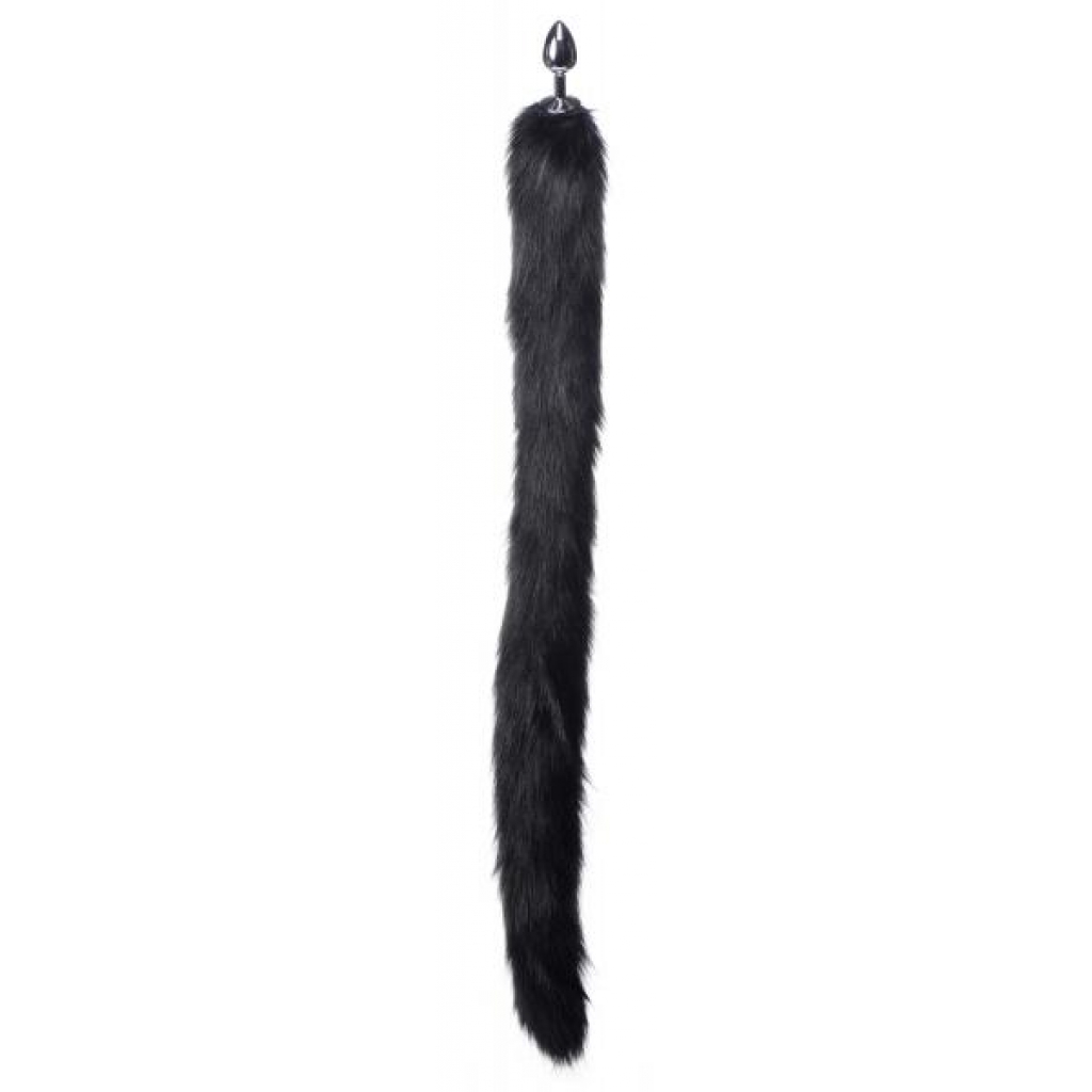 Luxurious Extra Long Mink Tail Metal Anal Plug - Black