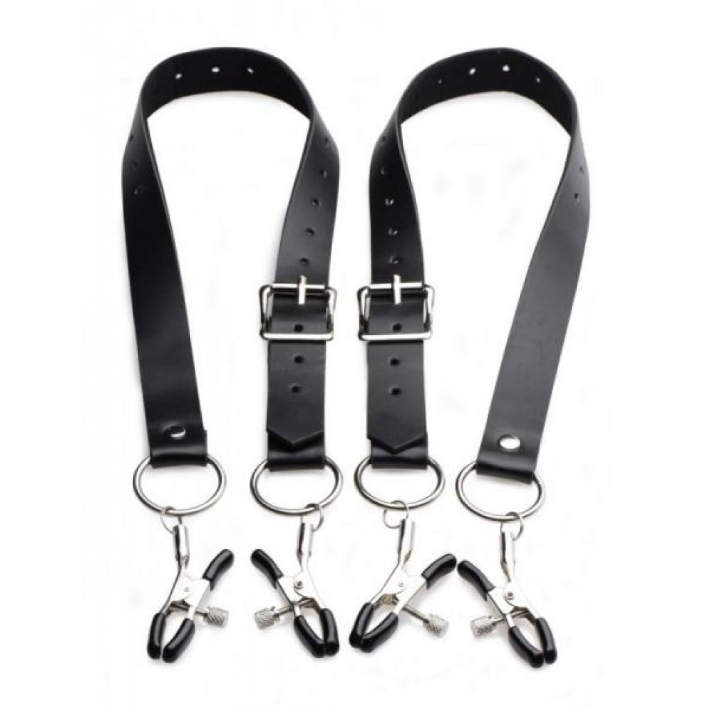 Spread Labia Spreader Straps with Clamps - Black Kink Play Equipment