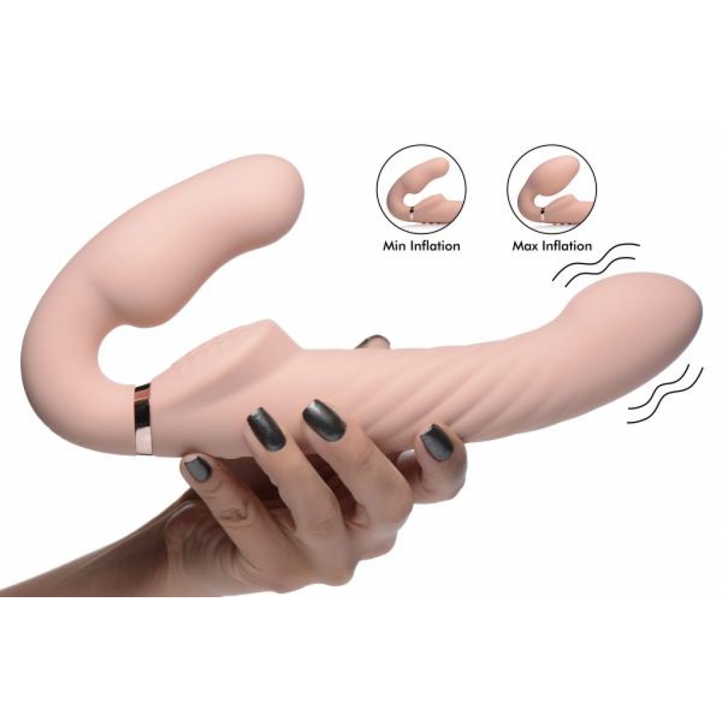 Enhanced Ergo-Fit Twist Inflatable Vibrating Silicone Strapless Strap-on - Beige